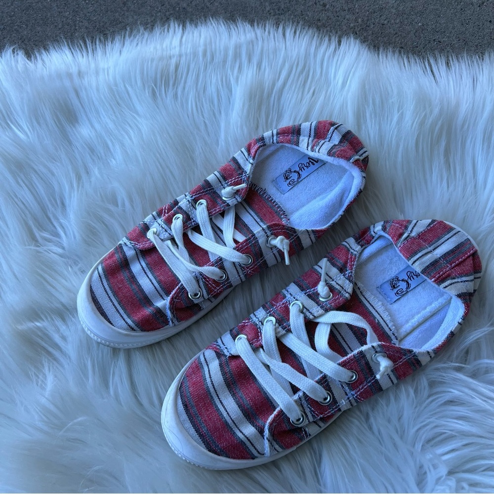 Very G Red and Gray Striped Terry Cloth Sneakers